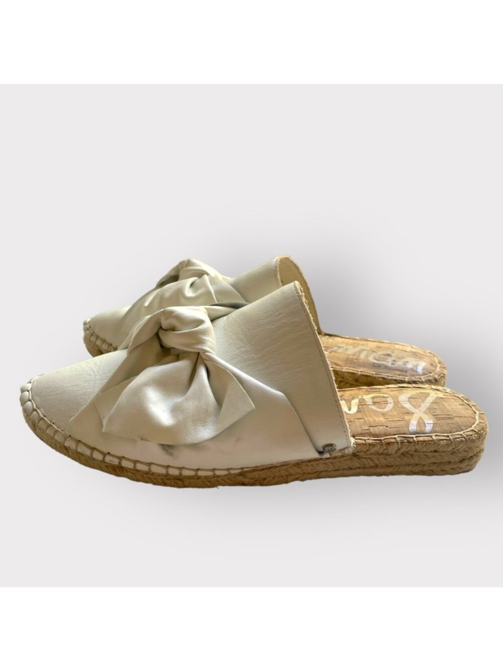 Sam Edelman Size 7.5 White Lynda Leather Bow Espadrille Slide Sandals Mule Shoes - Picture 9 of 14